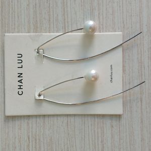 Chan Luu White Freshwater Pearl Drop Thread Thru Sterling Silver Earrings